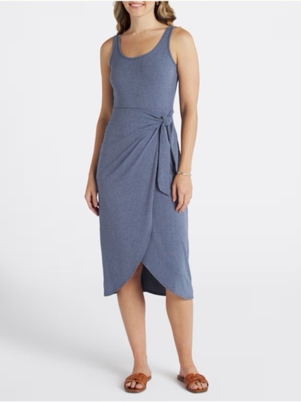 nine britton Sleeveless Wrap Midi Dress in Dusty Blue